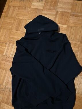 ESSENTIALS Men's Black Hoodie - Black Logo Pullover